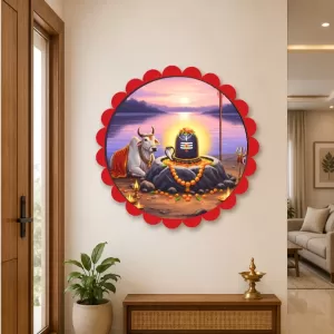 Shiva Lingam Wall Hanging Photo Frame | 8 Inch Round Floral Design With Golden Hanging Chain | Decorative Religious Wall Decor For Home, Office, Temple & Pooja Room (F22717) Shiva Lingam Wall Hanging Photo Frame | 8 Inch Round Floral Design With Golden Hanging Chain | Decorative Religious Wall Decor For Home, Office, Temple & Pooja Room (F22717)