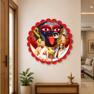 Kali Maa With Ramakrishna Paramahamsa And Sarada Devi Wall Hanging Photo Frame | 8 Inch Round Floral Design With Golden Hanging Chain | Decorative Religious Wall Decor For Home, Office, Temple & Pooja Room (F22737) Kali Maa With Ramakrishna Paramahamsa And Sarada Devi Wall Hanging Photo Frame | 8 Inch Round Floral Design With Golden Hanging Chain | Decorative Religious Wall Decor For Home, Office, Temple & Pooja Room (F22737)