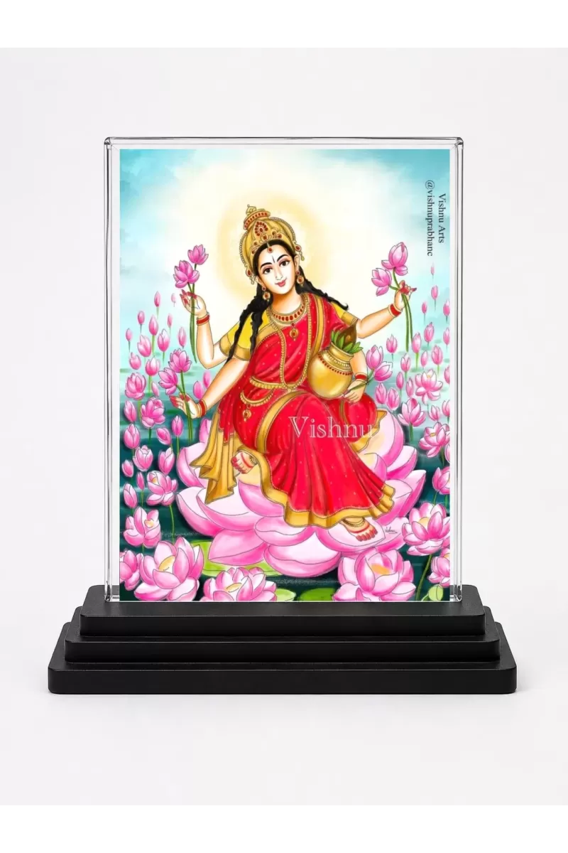 Hindu Goddess Acrylic Car Dashboard Showpiece | Double-Sided Hindu Goddess Photo Stand | 3 X 4 Inch Photo | Transparent Acrylic Frame With Black Base | Car Dashboard, Office & Table Decor (F70224)