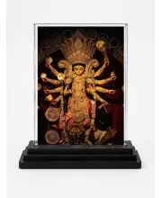 Durga Maa Acrylic Car Dashboard Showpiece | Double-Sided Durga Maa Photo Stand | 3 X 4 Inch Photo | Transparent Acrylic Frame With Black Base | Car Dashboard, Office & Table Decor (F70225)