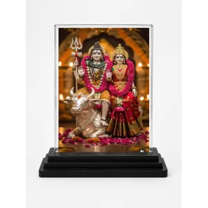 Parvati Acrylic Car Dashboard Showpiece | Double-Sided Parvati Photo Stand | 3 X 4 Inch Photo | Transparent Acrylic Frame With Black Base | Car Dashboard, Office & Table Decor (F70228)