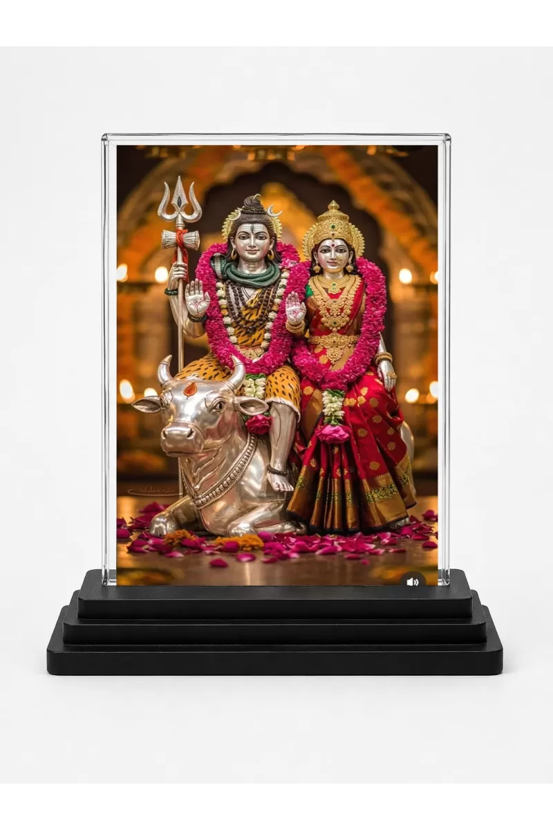 Parvati Acrylic Car Dashboard Showpiece | Double-Sided Parvati Photo Stand | 3 X 4 Inch Photo | Transparent Acrylic Frame With Black Base | Car Dashboard, Office & Table Decor (F70228)