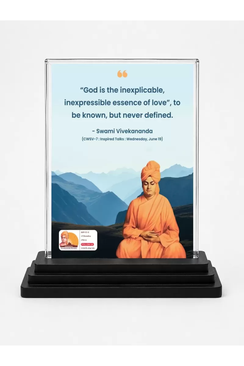 Swami Vibekananda Quote Acrylic Car Dashboard Showpiece | Double-Sided Swami Vibekananda Quote Photo Stand | 3 X 4 Inch Photo | Transparent Acrylic Frame With Black Base | Car Dashboard, Office & Table Decor (F70229)