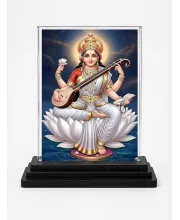 Hindu Goddess Acrylic Car Dashboard Showpiece | Double-Sided Hindu Goddess Photo Stand | 3 X 4 Inch Photo | Transparent Acrylic Frame With Black Base | Car Dashboard, Office & Table Decor (F70230)