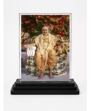 Radhanath Swami Acrylic Car Dashboard Showpiece | Double-Sided Radhanath Swami Photo Stand | 3 X 4 Inch Photo | Transparent Acrylic Frame With Black Base | Car Dashboard, Office & Table Decor (F70231)