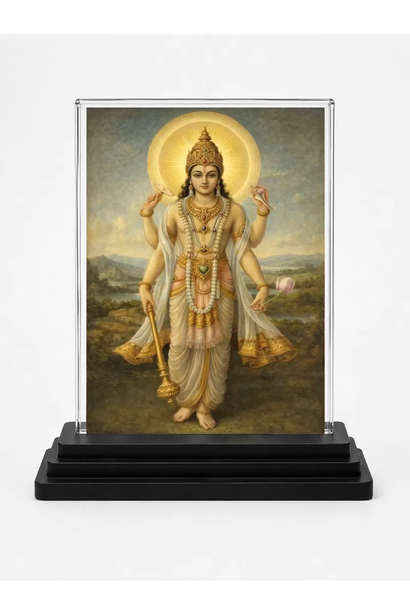 Hindu Deity Acrylic Car Dashboard Showpiece | Double-Sided Hindu Deity Photo Stand | 3 X 4 Inch Photo | Transparent Acrylic Frame With Black Base | Car Dashboard, Office & Table Decor (F70232)