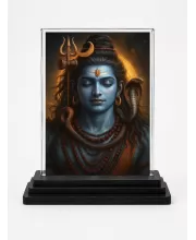 Lord Shiva Acrylic Car Dashboard Showpiece | Double-Sided Lord Shiva Photo Stand | 3 X 4 Inch Photo | Transparent Acrylic Frame With Black Base | Car Dashboard, Office & Table Decor (F70233)