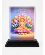 Mahavira Acrylic Car Dashboard Showpiece | Double-Sided Mahavira Photo Stand | 3 X 4 Inch Photo | Transparent Acrylic Frame With Black Base | Car Dashboard, Office & Table Decor (F70234)