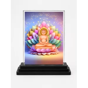 Mahavira Acrylic Car Dashboard Showpiece | Double-Sided Mahavira Photo Stand | 3 X 4 Inch Photo | Transparent Acrylic Frame With Black Base | Car Dashboard, Office & Table Decor (F70234)