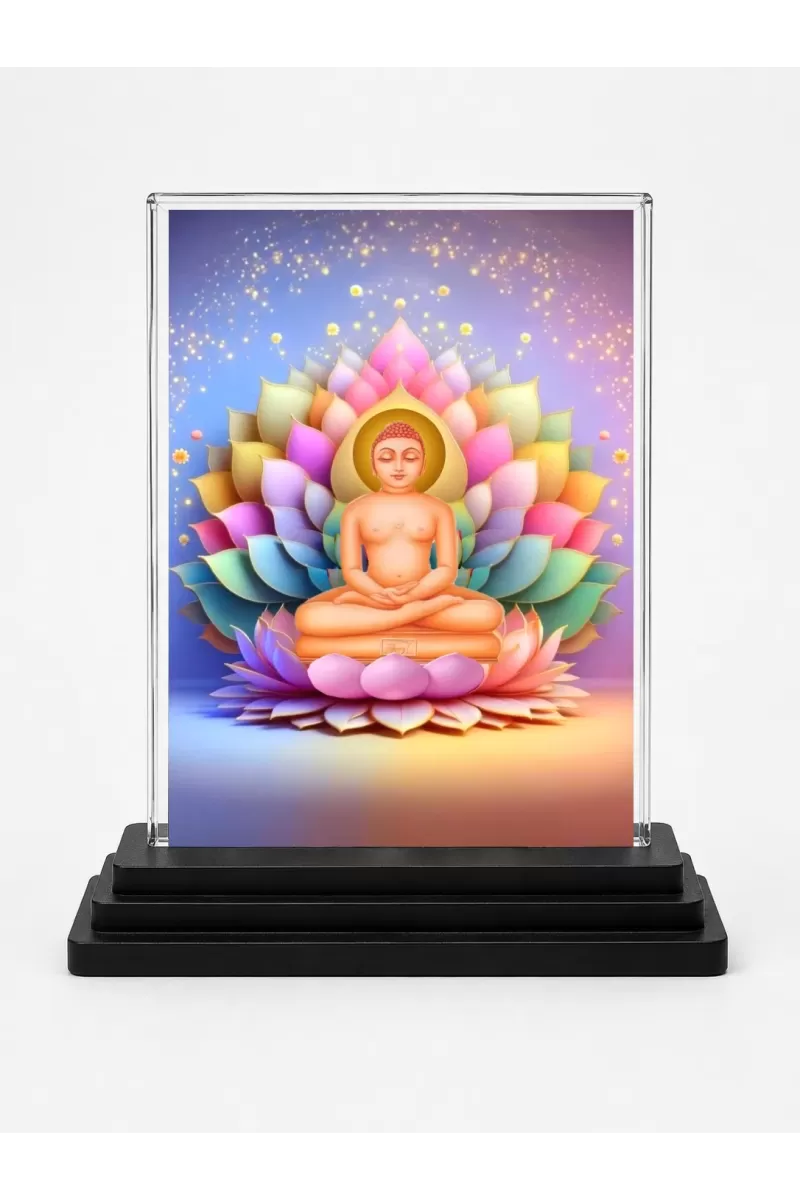 Mahavira Acrylic Car Dashboard Showpiece | Double-Sided Mahavira Photo Stand | 3 X 4 Inch Photo | Transparent Acrylic Frame With Black Base | Car Dashboard, Office & Table Decor (F70234)