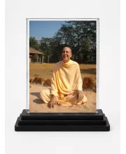 Radhanath Swami Acrylic Car Dashboard Showpiece | Double-Sided Radhanath Swami Photo Stand | 3 X 4 Inch Photo | Transparent Acrylic Frame With Black Base | Car Dashboard, Office & Table Decor (F70235)