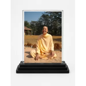 Radhanath Swami Acrylic Car Dashboard Showpiece | Double-Sided Radhanath Swami Photo Stand | 3 X 4 Inch Photo | Transparent Acrylic Frame With Black Base | Car Dashboard, Office & Table Decor (F70235)