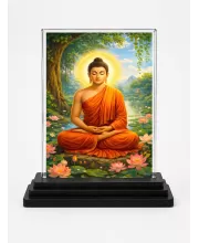 Gautama Buddha Acrylic Car Dashboard Showpiece | Double-Sided Gautama Buddha Photo Stand | 3 X 4 Inch Photo | Transparent Acrylic Frame With Black Base | Car Dashboard, Office & Table Decor (F70236)