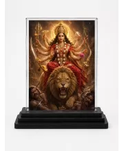 Durga Maa Acrylic Car Dashboard Showpiece | Double-Sided Durga Maa Photo Stand | 3 X 4 Inch Photo | Transparent Acrylic Frame With Black Base | Car Dashboard, Office & Table Decor (F70237)
