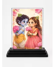 Hindu Deity Acrylic Car Dashboard Showpiece | Double-Sided Hindu Deity Photo Stand | 3 X 4 Inch Photo | Transparent Acrylic Frame With Black Base | Car Dashboard, Office & Table Decor (F70238)