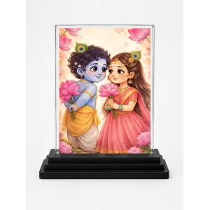 Hindu Deity Acrylic Car Dashboard Showpiece | Double-Sided Hindu Deity Photo Stand | 3 X 4 Inch Photo | Transparent Acrylic Frame With Black Base | Car Dashboard, Office & Table Decor (F70238)