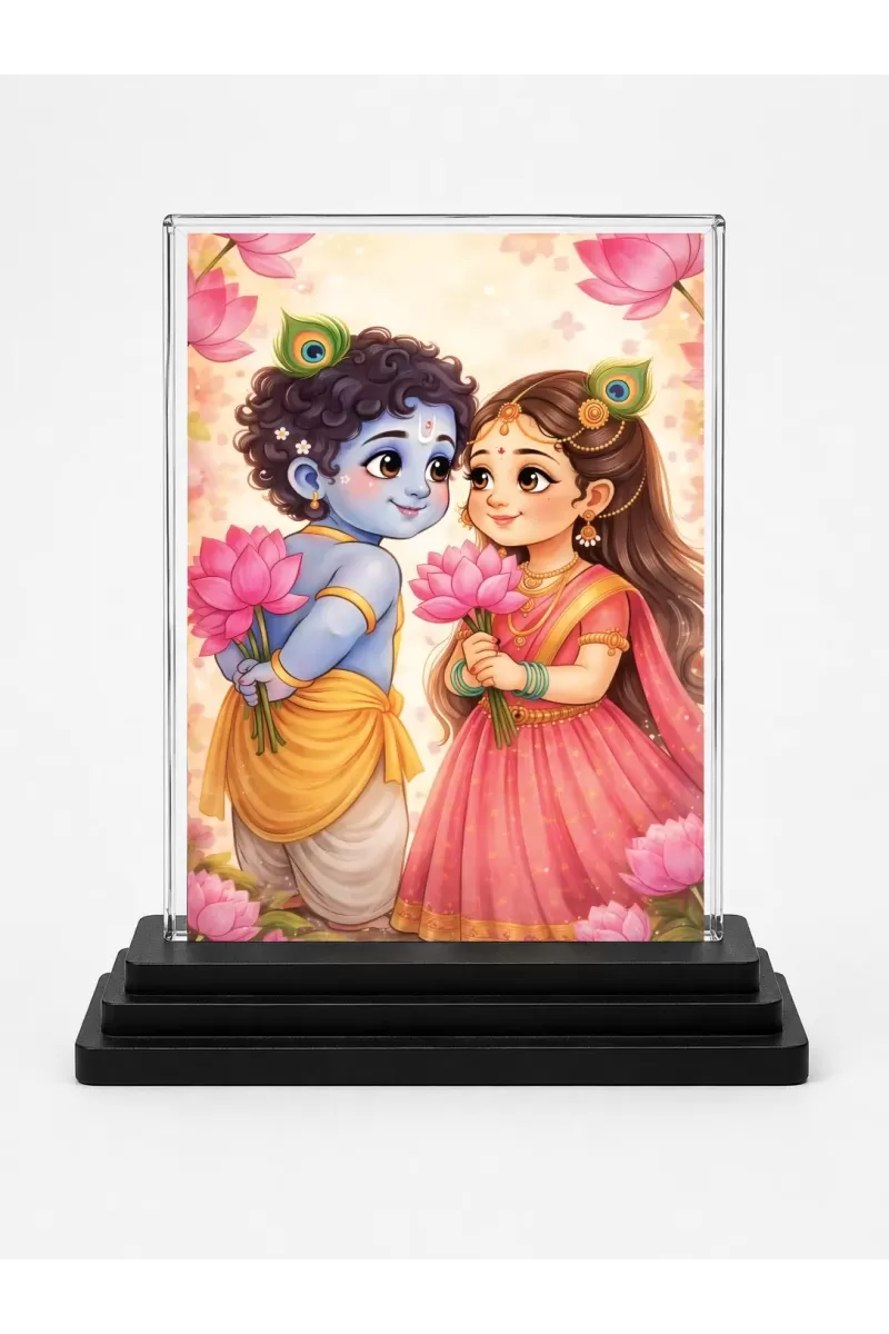 Hindu Deity Acrylic Car Dashboard Showpiece | Double-Sided Hindu Deity Photo Stand | 3 X 4 Inch Photo | Transparent Acrylic Frame With Black Base | Car Dashboard, Office & Table Decor (F70238)