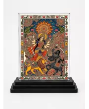Durga Maa Acrylic Car Dashboard Showpiece | Double-Sided Durga Maa Photo Stand | 3 X 4 Inch Photo | Transparent Acrylic Frame With Black Base | Car Dashboard, Office & Table Decor (F70239)