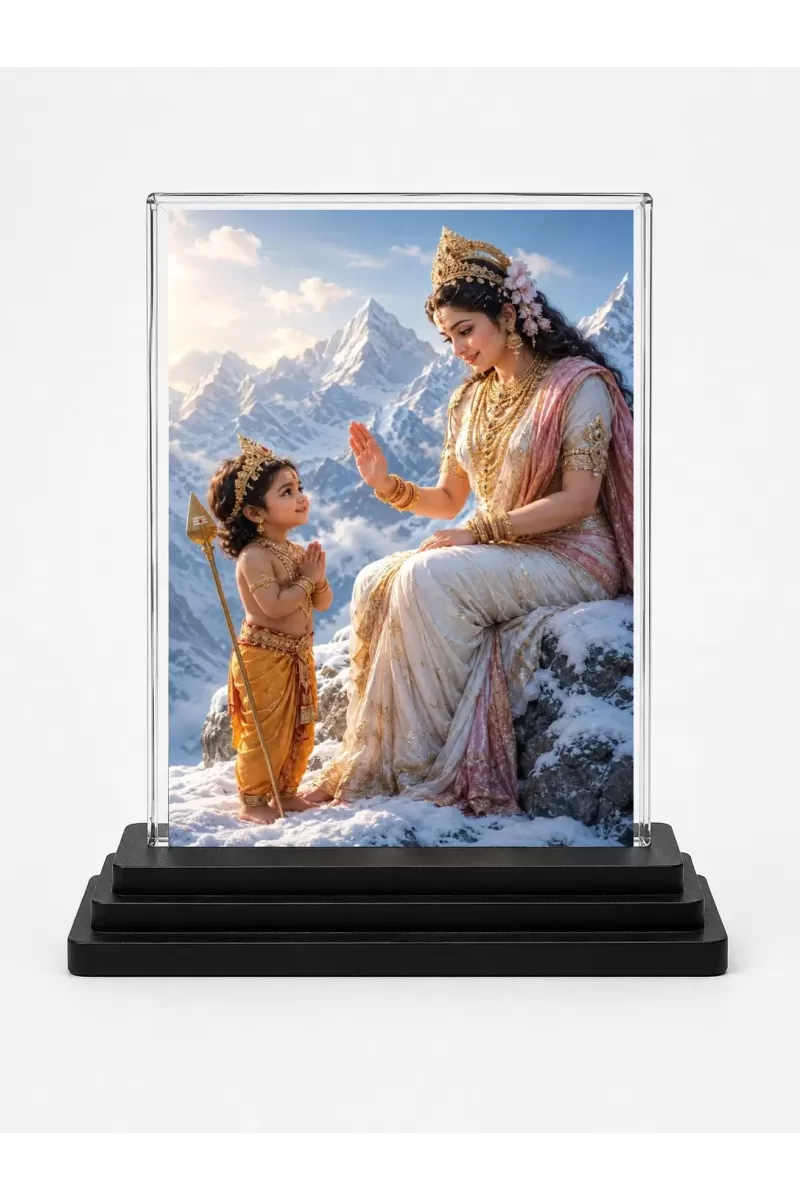 Mahadev Acrylic Car Dashboard Showpiece | Double-Sided Mahadev Photo Stand | 3 X 4 Inch Photo | Transparent Acrylic Frame With Black Base | Car Dashboard, Office & Table Decor (F70240)