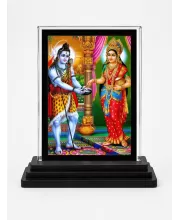 Annapurna Acrylic Car Dashboard Showpiece | Double-Sided Annapurna Photo Stand | 3 X 4 Inch Photo | Transparent Acrylic Frame With Black Base | Car Dashboard, Office & Table Decor (F70241)