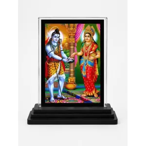 Annapurna Acrylic Car Dashboard Showpiece | Double-Sided Annapurna Photo Stand | 3 X 4 Inch Photo | Transparent Acrylic Frame With Black Base | Car Dashboard, Office & Table Decor (F70241)