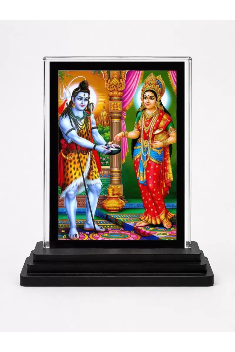 Annapurna Acrylic Car Dashboard Showpiece | Double-Sided Annapurna Photo Stand | 3 X 4 Inch Photo | Transparent Acrylic Frame With Black Base | Car Dashboard, Office & Table Decor (F70241)