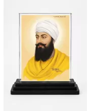Guru Tegh Bahadur Ji Acrylic Car Dashboard Showpiece | Double-Sided Guru Tegh Bahadur Ji Photo Stand | 3 X 4 Inch Photo | Transparent Acrylic Frame With Black Base | Car Dashboard, Office & Table Decor (F70242)