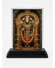 Tirupati Balaji Acrylic Car Dashboard Showpiece | Double-Sided Tirupati Balaji Photo Stand | 3 X 4 Inch Photo | Transparent Acrylic Frame With Black Base | Car Dashboard, Office & Table Decor (F70243)