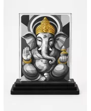 Lord Ganesha Acrylic Car Dashboard Showpiece | Double-Sided Lord Ganesha Photo Stand | 3 X 4 Inch Photo | Transparent Acrylic Frame With Black Base | Car Dashboard, Office & Table Decor (F70244)