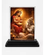 Hindu Goddess Acrylic Car Dashboard Showpiece | Double-Sided Hindu Goddess Photo Stand | 3 X 4 Inch Photo | Transparent Acrylic Frame With Black Base | Car Dashboard, Office & Table Decor (F70245)