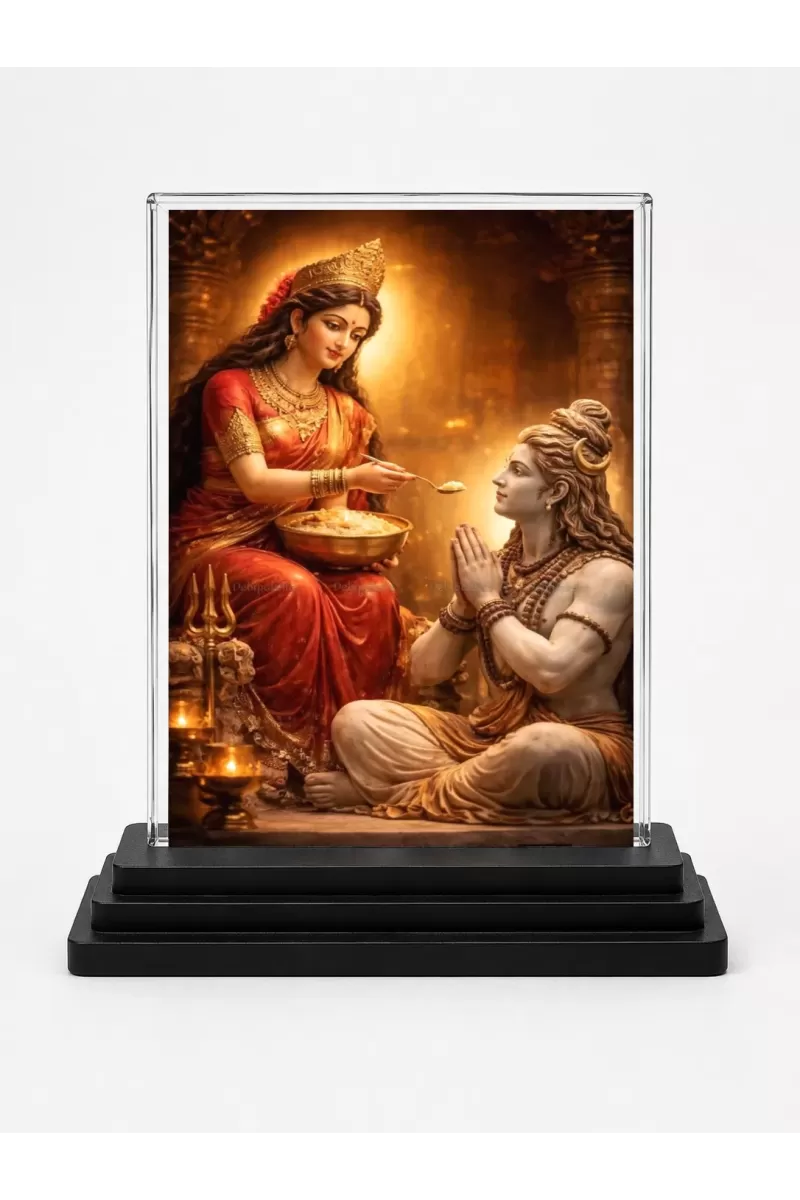 Hindu Goddess Acrylic Car Dashboard Showpiece | Double-Sided Hindu Goddess Photo Stand | 3 X 4 Inch Photo | Transparent Acrylic Frame With Black Base | Car Dashboard, Office & Table Decor (F70245)
