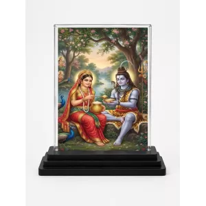 Annapurna Acrylic Car Dashboard Showpiece | Double-Sided Annapurna Photo Stand | 3 X 4 Inch Photo | Transparent Acrylic Frame With Black Base | Car Dashboard, Office & Table Decor (F70248)
