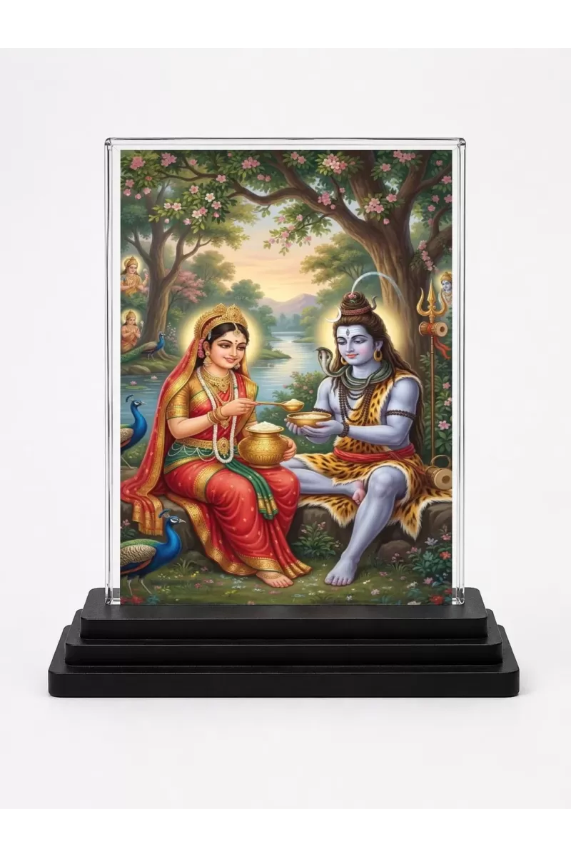 Annapurna Acrylic Car Dashboard Showpiece | Double-Sided Annapurna Photo Stand | 3 X 4 Inch Photo | Transparent Acrylic Frame With Black Base | Car Dashboard, Office & Table Decor (F70248)