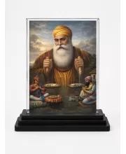 Guru Nanak Dev Ji Acrylic Car Dashboard Showpiece | Double-Sided Guru Nanak Dev Ji Photo Stand | 3 X 4 Inch Photo | Transparent Acrylic Frame With Black Base | Car Dashboard, Office & Table Decor (F70249)