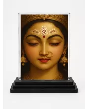 Durga Maa Acrylic Car Dashboard Showpiece | Double-Sided Durga Maa Photo Stand | 3 X 4 Inch Photo | Transparent Acrylic Frame With Black Base | Car Dashboard, Office & Table Decor (F70251)