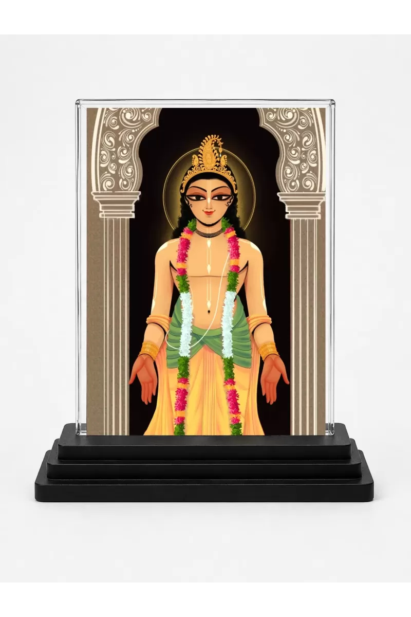 Sri Chaitannya Acrylic Car Dashboard Showpiece | Double-Sided Sri Chaitannya Photo Stand | 3 X 4 Inch Photo | Transparent Acrylic Frame With Black Base | Car Dashboard, Office & Table Decor (F70252)