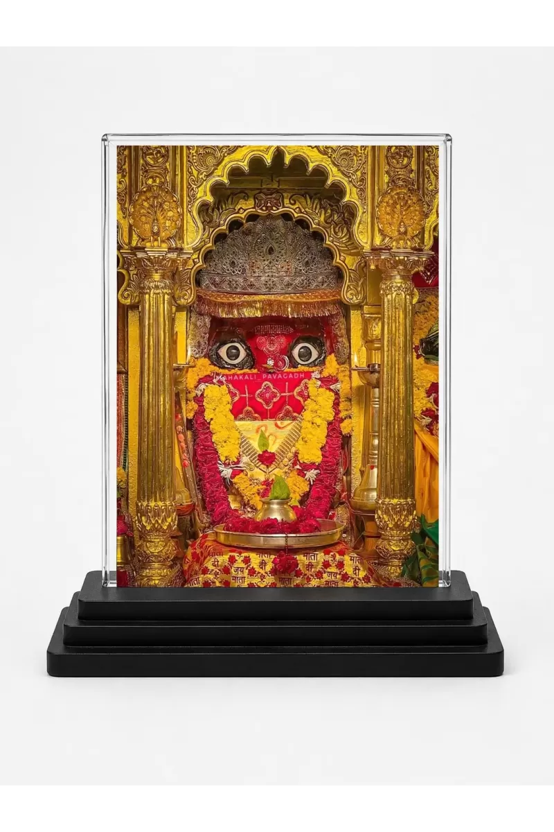 Maa Kali Acrylic Car Dashboard Showpiece | Double-Sided Maa Kali Photo Stand | 3 X 4 Inch Photo | Transparent Acrylic Frame With Black Base | Car Dashboard, Office & Table Decor (F70253)