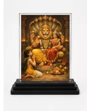 Narasimha Acrylic Car Dashboard Showpiece | Double-Sided Narasimha Photo Stand | 3 X 4 Inch Photo | Transparent Acrylic Frame With Black Base | Car Dashboard, Office & Table Decor (F70256)