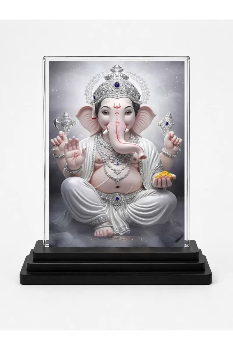 Hindu Deity Acrylic Car Dashboard Showpiece | Double-Sided Hindu Deity Photo Stand | 3 X 4 Inch Photo | Transparent Acrylic Frame With Black Base | Car Dashboard, Office & Table Decor (F70258)