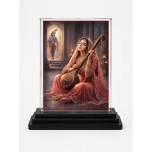 Mirabai Acrylic Car Dashboard Showpiece | Double-Sided Mirabai Photo Stand | 3 X 4 Inch Photo | Transparent Acrylic Frame With Black Base | Car Dashboard, Office & Table Decor (F70259)