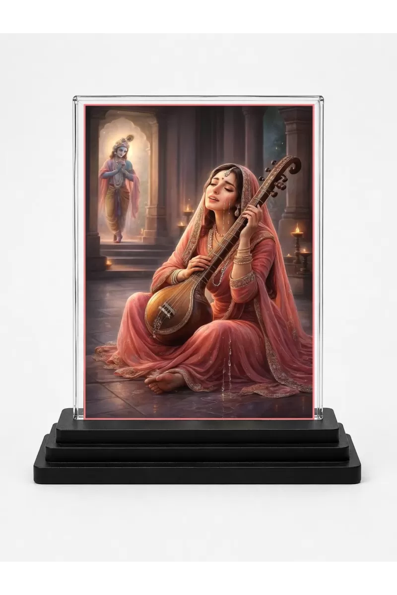 Mirabai Acrylic Car Dashboard Showpiece | Double-Sided Mirabai Photo Stand | 3 X 4 Inch Photo | Transparent Acrylic Frame With Black Base | Car Dashboard, Office & Table Decor (F70259)