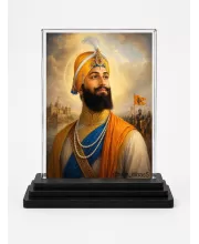 Guru Gobind Singh Ji Acrylic Car Dashboard Showpiece | Double-Sided Guru Gobind Singh Ji Photo Stand | 3 X 4 Inch Photo | Transparent Acrylic Frame With Black Base | Car Dashboard, Office & Table Decor (F70260)