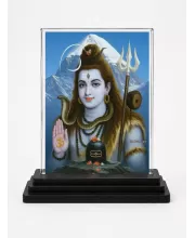 Lord Shiva Acrylic Car Dashboard Showpiece | Double-Sided Lord Shiva Photo Stand | 3 X 4 Inch Photo | Transparent Acrylic Frame With Black Base | Car Dashboard, Office & Table Decor (F70261)