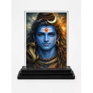 Shiva Acrylic Car Dashboard Showpiece | Double-Sided Shiva Photo Stand | 3 X 4 Inch Photo | Transparent Acrylic Frame With Black Base | Car Dashboard, Office & Table Decor (F70262)