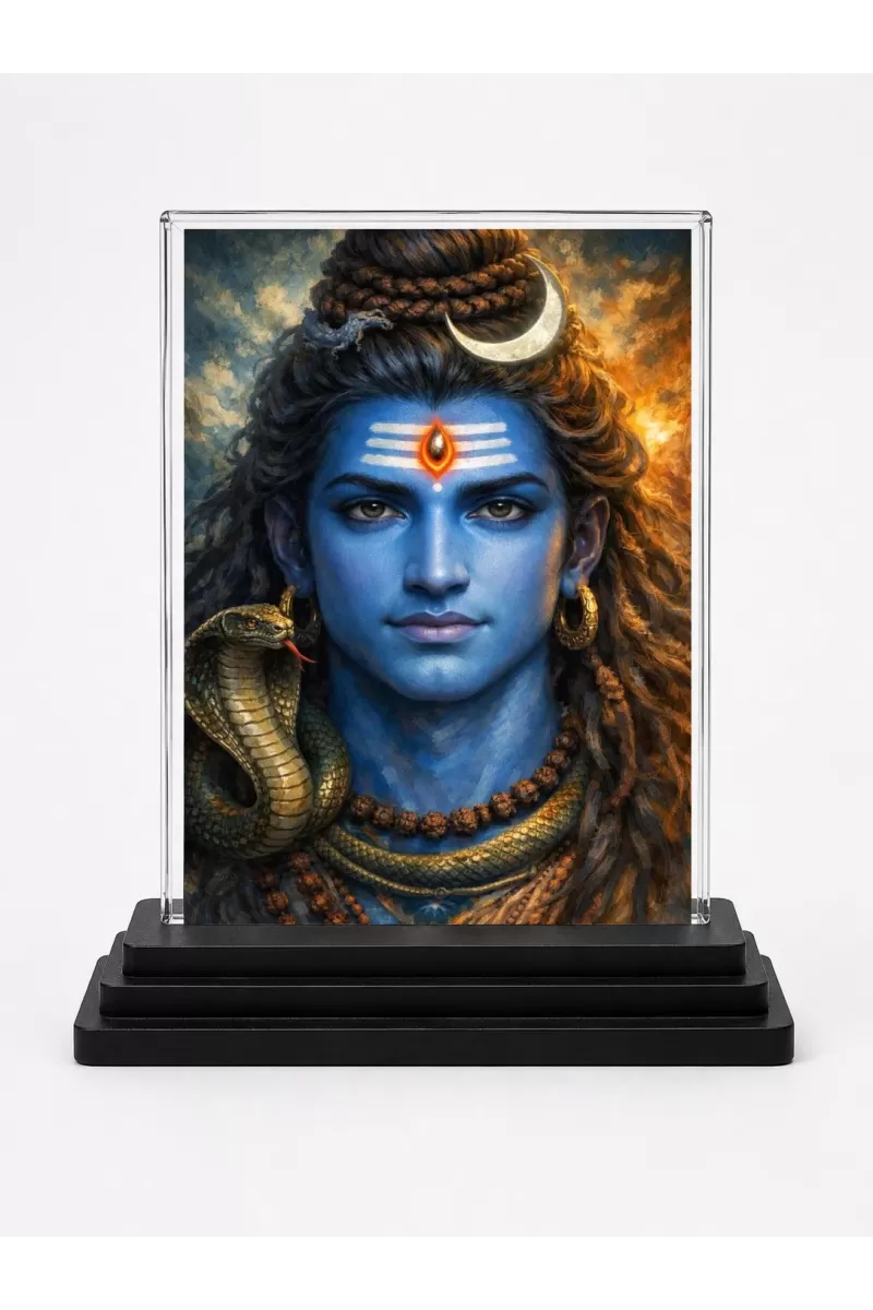 Shiva Acrylic Car Dashboard Showpiece | Double-Sided Shiva Photo Stand | 3 X 4 Inch Photo | Transparent Acrylic Frame With Black Base | Car Dashboard, Office & Table Decor (F70262)