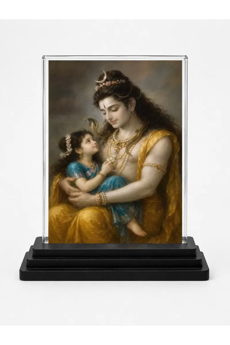 Parvati Acrylic Car Dashboard Showpiece | Double-Sided Parvati Photo Stand | 3 X 4 Inch Photo | Transparent Acrylic Frame With Black Base | Car Dashboard, Office & Table Decor (F70264)