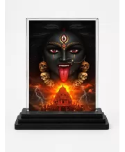 Maa Kali Acrylic Car Dashboard Showpiece | Double-Sided Maa Kali Photo Stand | 3 X 4 Inch Photo | Transparent Acrylic Frame With Black Base | Car Dashboard, Office & Table Decor (F70265)