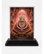 Khatu Shyam Ji Acrylic Car Dashboard Showpiece | Double-Sided Khatu Shyam Ji Photo Stand | 3 X 4 Inch Photo | Transparent Acrylic Frame With Black Base | Car Dashboard, Office & Table Decor (F70266)