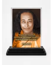 Yogadananda Acrylic Car Dashboard Showpiece | Double-Sided Yogadananda Photo Stand | 3 X 4 Inch Photo | Transparent Acrylic Frame With Black Base | Car Dashboard, Office & Table Decor (F70267)
