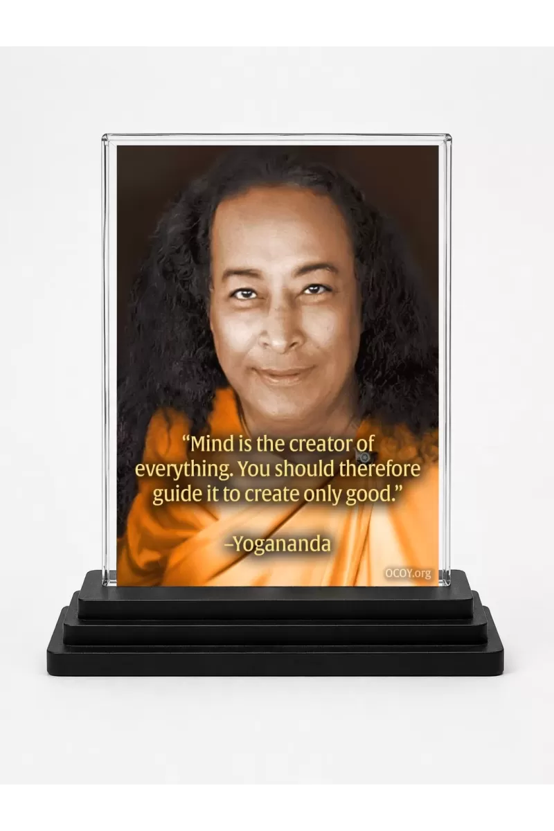 Yogadananda Acrylic Car Dashboard Showpiece | Double-Sided Yogadananda Photo Stand | 3 X 4 Inch Photo | Transparent Acrylic Frame With Black Base | Car Dashboard, Office & Table Decor (F70267)